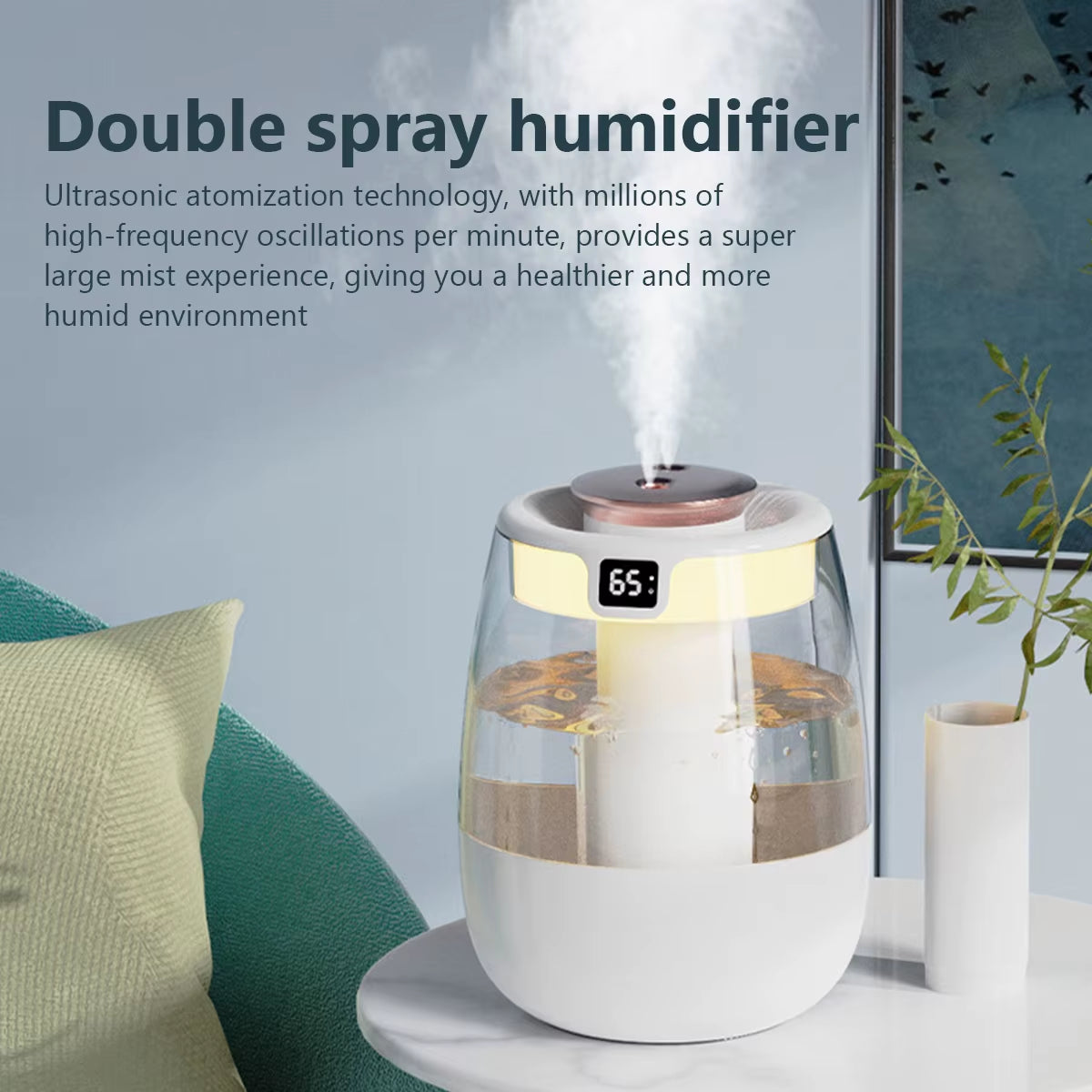 1.3L Air Humidifier Double Spray Port Cool Mist Maker Fragrance Diffuser Home Office Essential Oil Aroma Humidificador Purifier