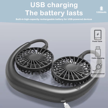 Portable Hanging Neck Fans 3-Speed Adjustable Neck Dual Fan USB Rechargeable Home Officeoutdoor Travel