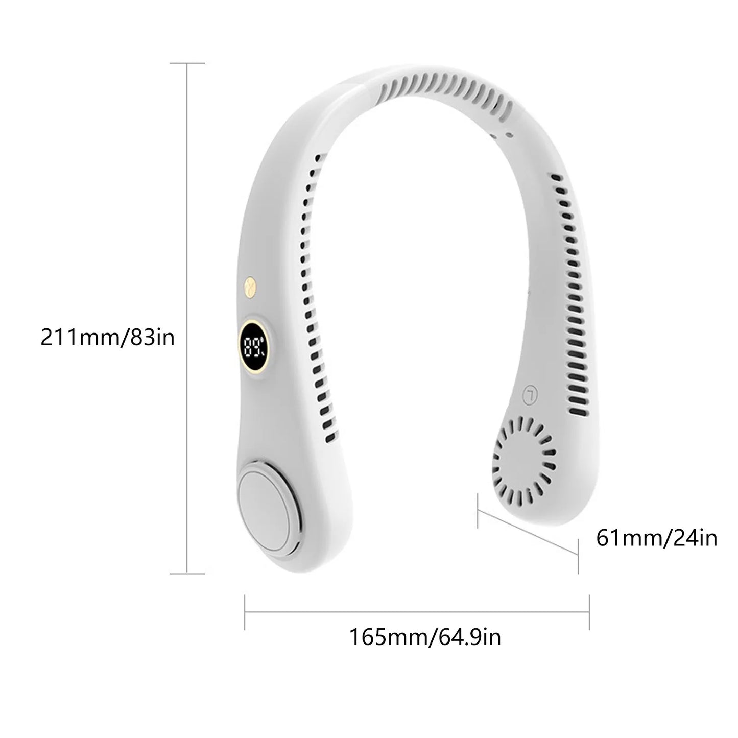 5-Speed Digital Display Neck Fan Portable Air Cooler USB Rechargeable Silent Outdoor Fan with LED Screen for Gym Office Travel