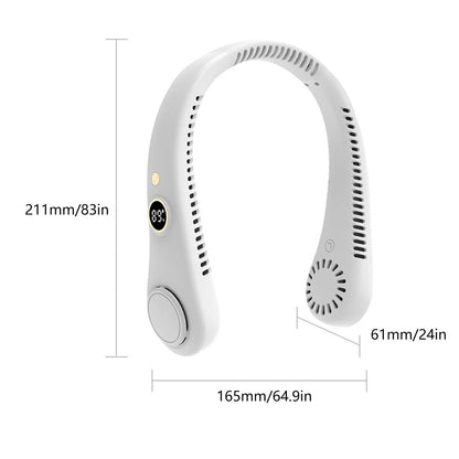 5-Speed Digital Display Neck Fan Portable Air Cooler USB Rechargeable Silent Outdoor Fan with LED Screen for Gym Office Travel