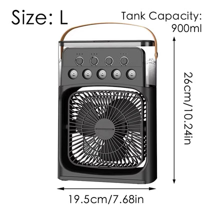 Portable Mini Fan 3 in 1 Cooler Home House LED USB Desk Bedroom Indoor Air Conditioner Humidifier Fans Summer Cool Living Room