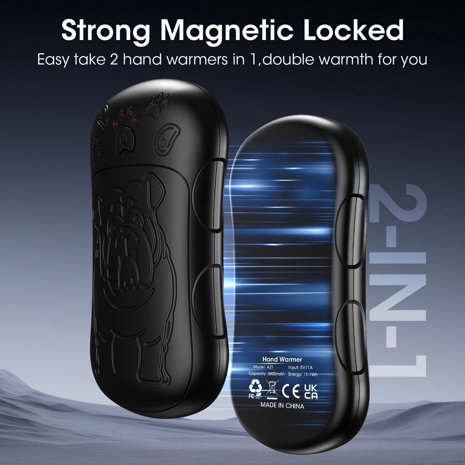 Hand Warmers Rechargeable 2 Pack Strong Magnetic 18Hrs Longer Heating Portable Pocket-Sized Hand Warmer 6000Mah USB Hot Heater