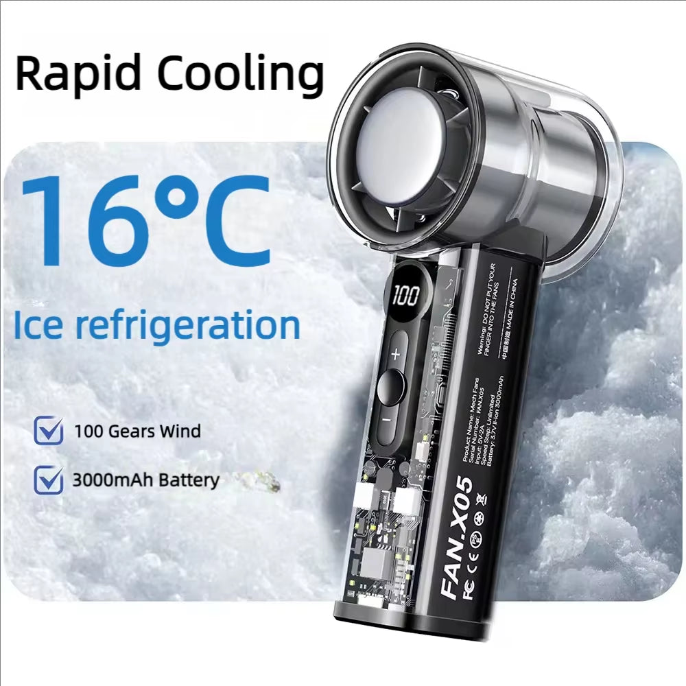 Semiconductor Refrigeration High-Speed Handheld Electric Fan 3000Mah USB Portable Rechargeable Outdoor Small Fan