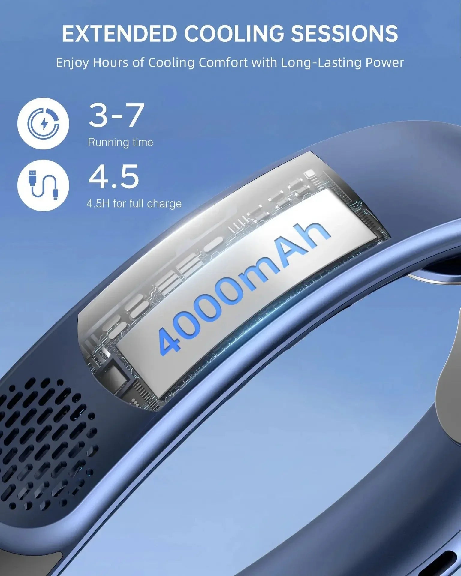Zai Xiao Neck Fan Cooling Rechargeable Air Conditioning Fans Air Cooler 4000Mah Air Conditioner 3 Speed for Outdoor Sports