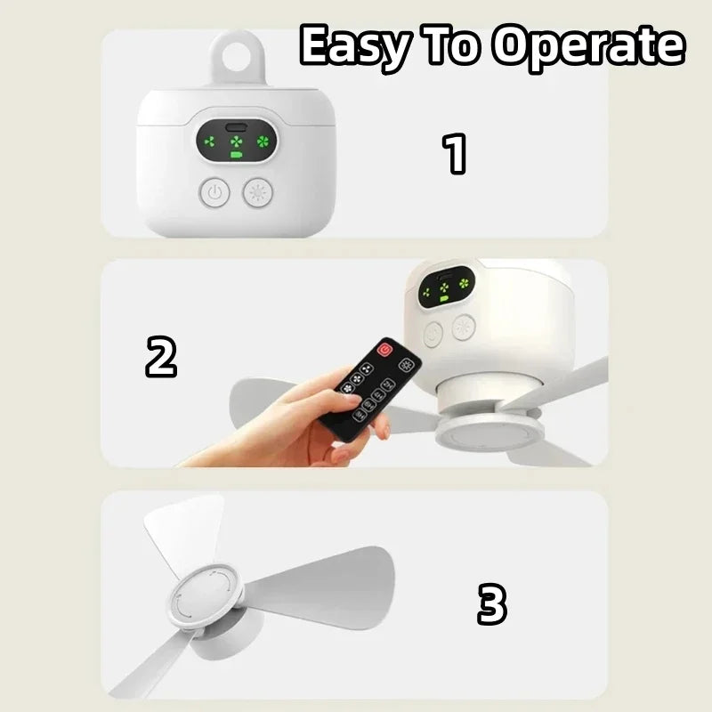 Portable Ceiling Fans 8000Mah Outdoor Camping Fan Tent Ventilator Cooler Rechargeable Electric Fan Remote Control LED Lighting