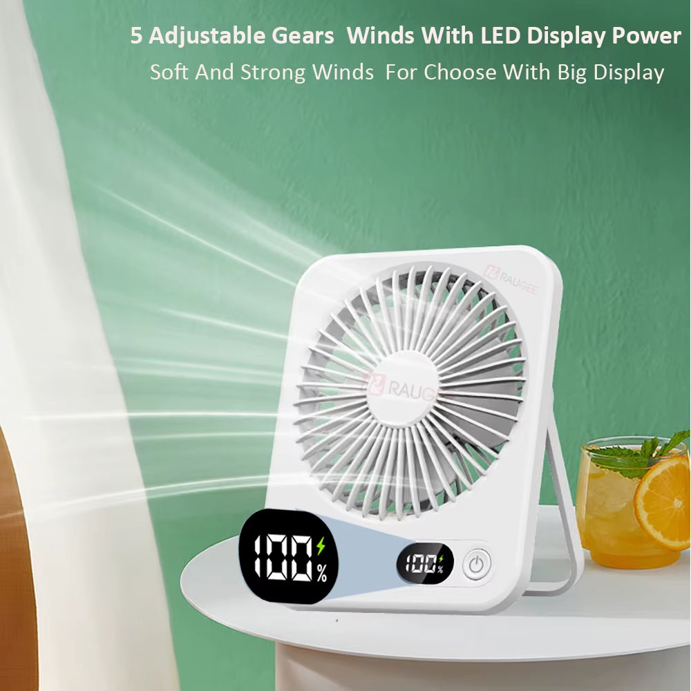 Foldable Table Fan Mini Portable Desk Fan 5 Gear USB Rechargerable Wall Hanging Fan Student Desktop Table Fan for Office Home