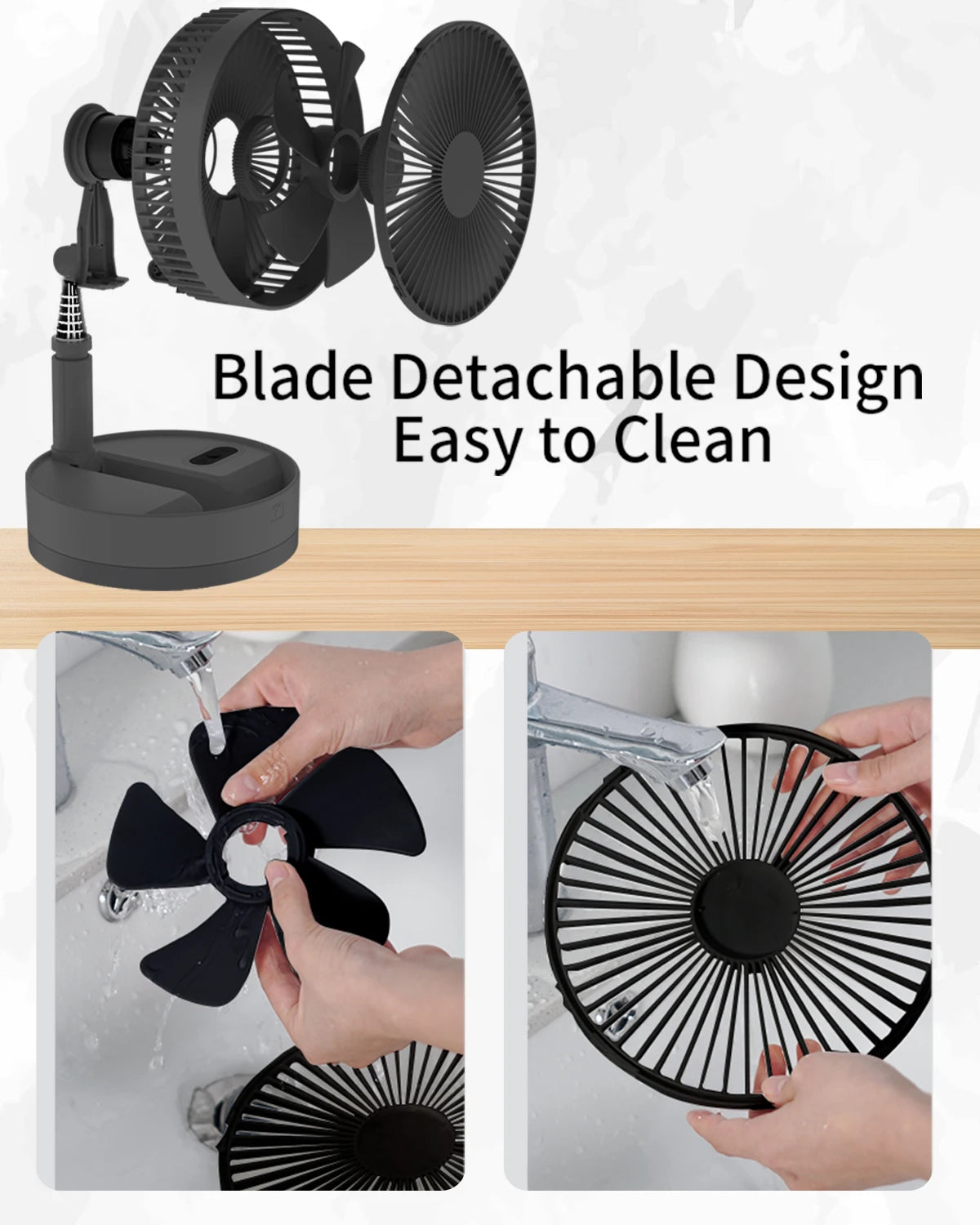 Foldable Fan Foldaway Oscillating with Remote Control, 10800Mah Battery Operated Fans, Portable for Outdoor, Courtyard, Beach