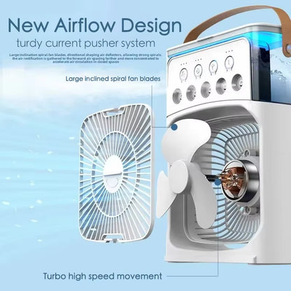 Portable Mini Fan 3 in 1 Cooler Home House LED USB Desk Bedroom Indoor Air Conditioner Humidifier Fans Summer Cool Living Room