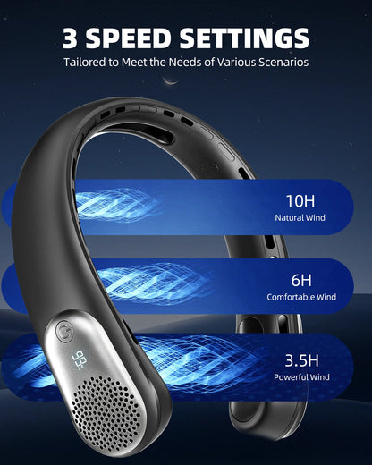 Portable Neck Fan, 4000Mah Rechargeable Battery, LED Display,Personal Fan Headphone Design, 3 Speeds – Ideal Gift for Women & Men