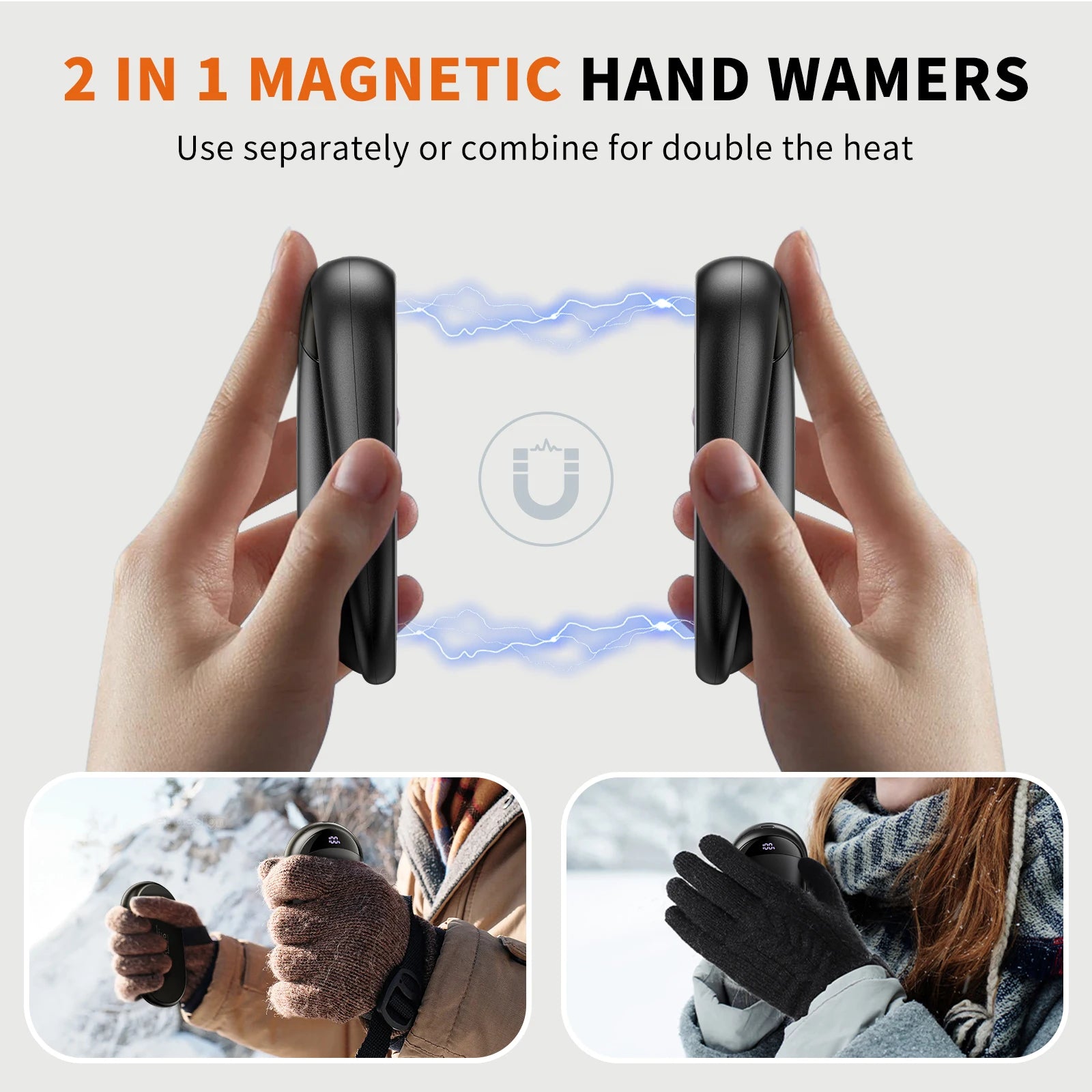 2-In-1 Hand Warmers Rechargeable 2 Pack Magnetic Electric Hand Warmer with Digital Display, Portable Pocket Hand Warmer